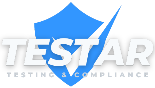 Testar's company logo featuring a blue shield with a white check mark, highlighting our expertise in electrical testing and compliance services across London and the Home Counties